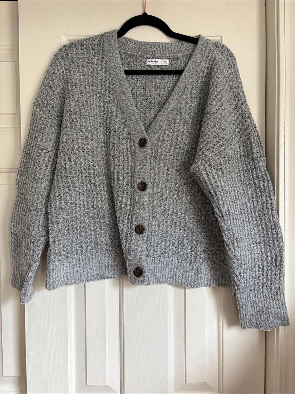 Sonoma Light Gray Chunky V-Neck Button Front Cardigan